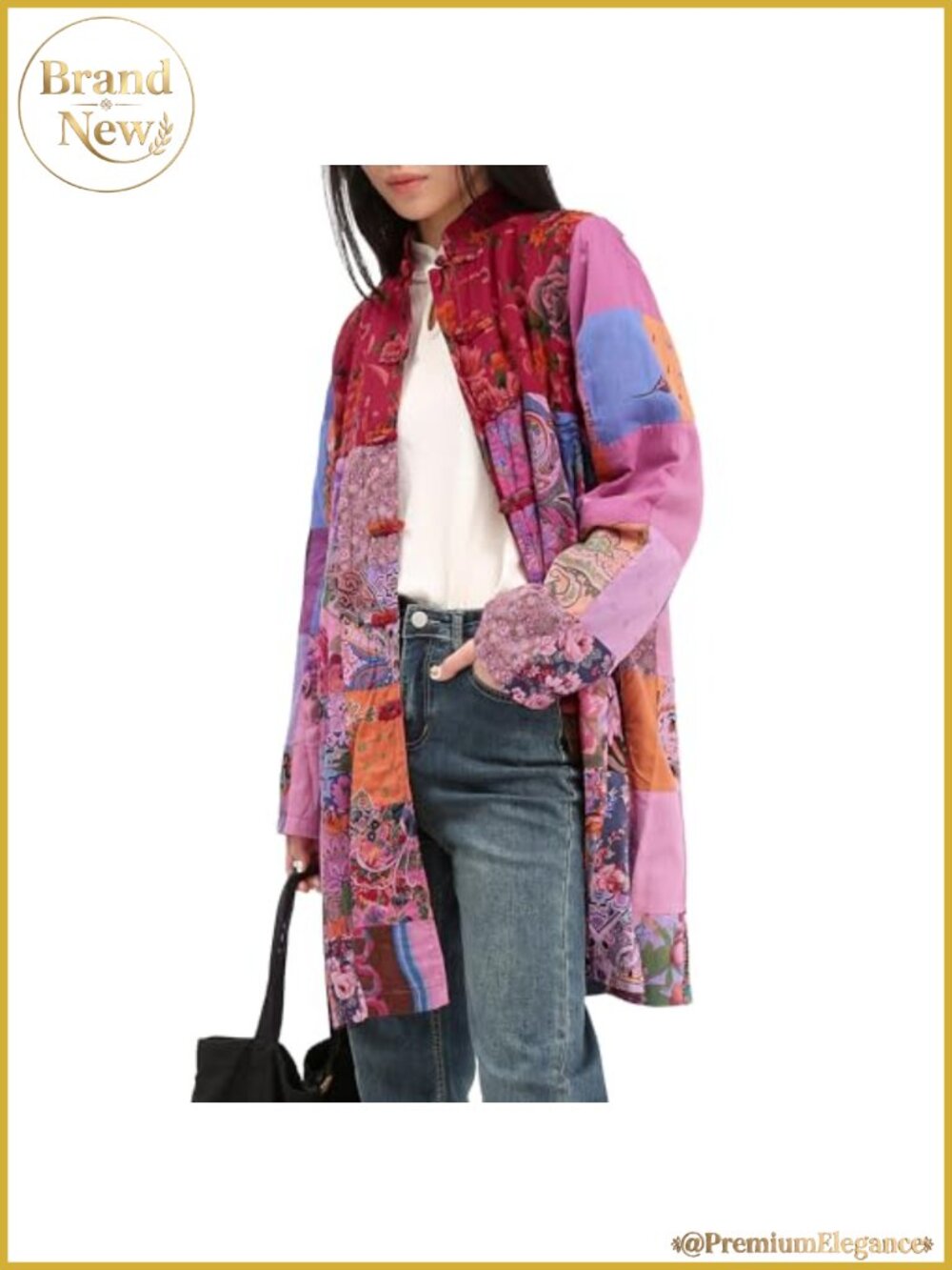 Boho Floral Patchwork Lightweight Cotton Blend Jacket Coat Loose Fit